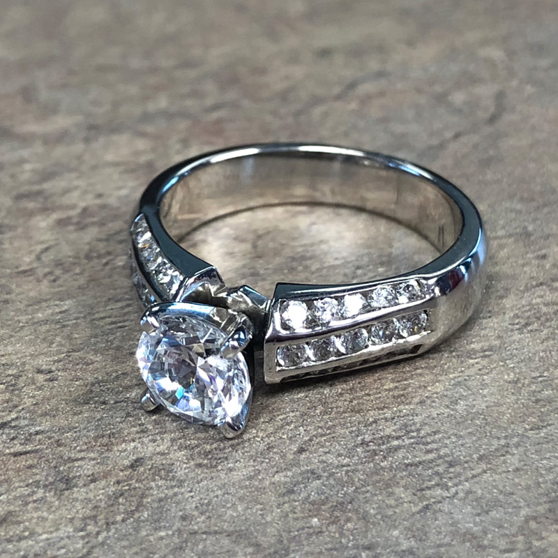 14K White Gold Triple Row Engagement Ring